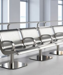 Airport Bench  Indoor Waiting Room Seat  Chrome  Five Seater  Flat Pack  302 x 67 x 82 cm  5